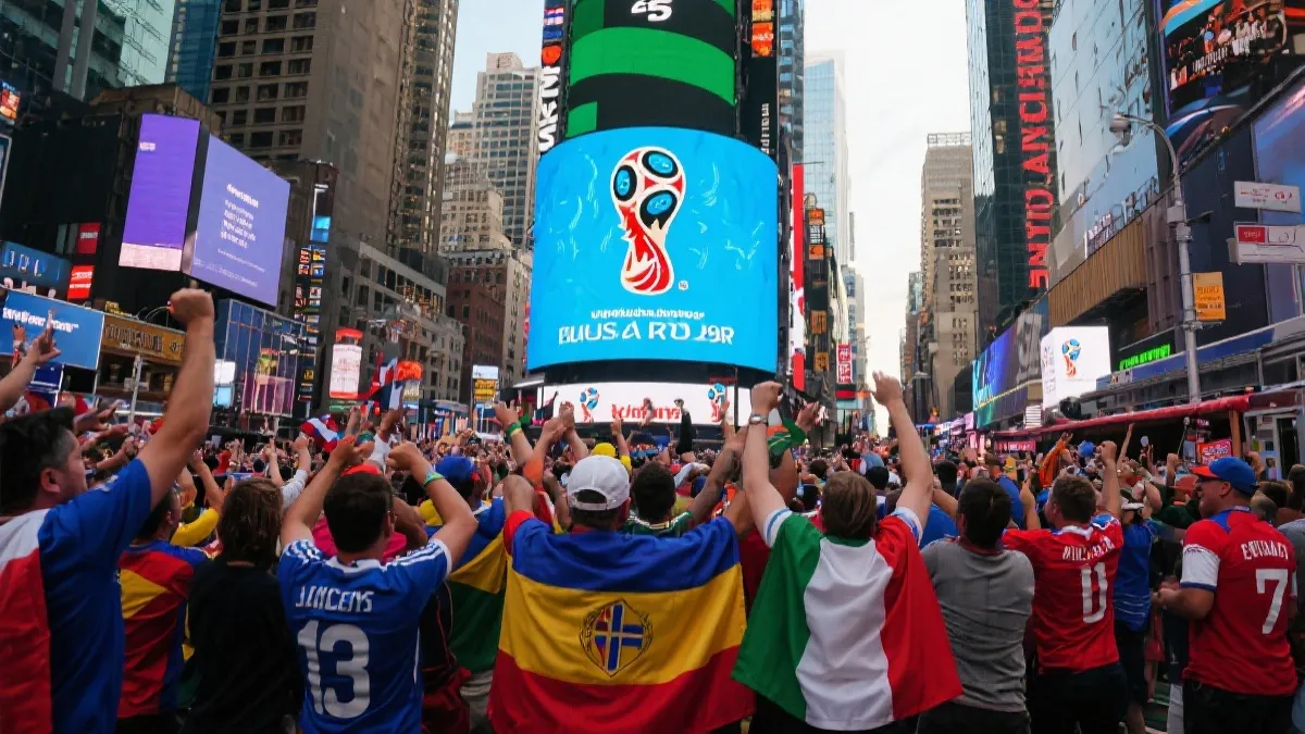 球迷在北美城市街头庆祝世界杯比赛的热烈氛围